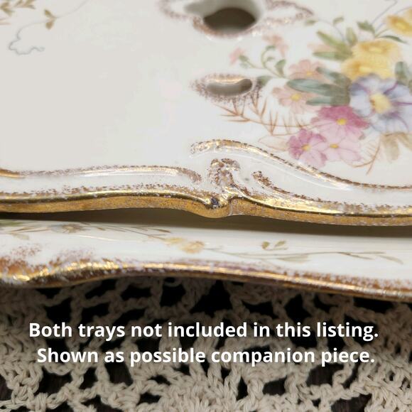 Royal Bonn Germany Pierced Vanity Tray 11” Floral Gilt Corset Stay Holder - Picture 10 of 11